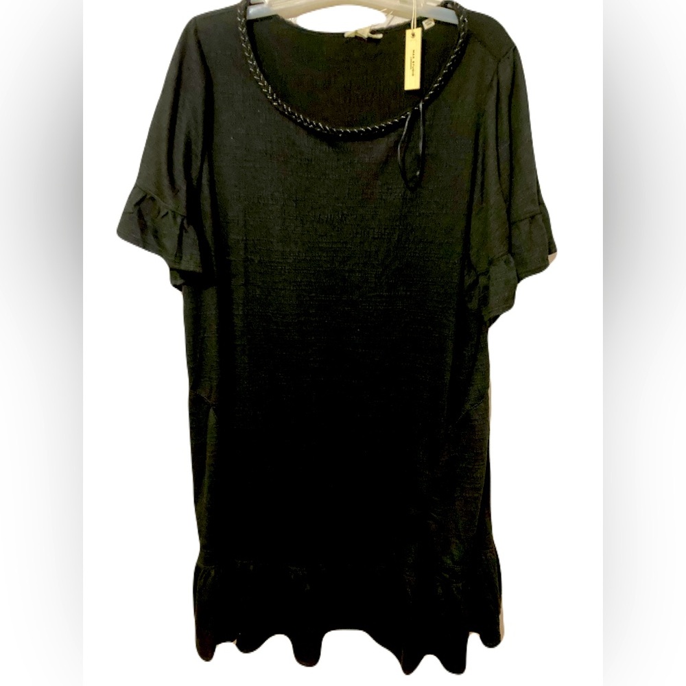 Max Studio Black Midi Dress with Ruffle Sleeves